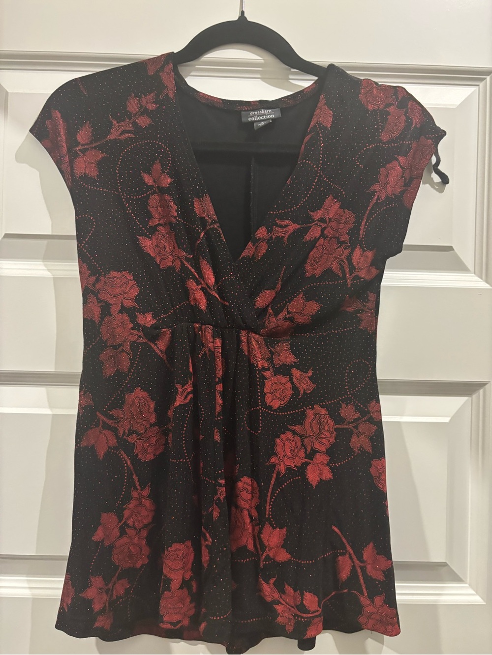 Dressbarn Red Glitter Floral Blouse